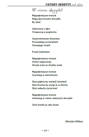 Autorka: Monika Miłosz; str. 13; Cztery Zeszyty and after nr 01; 2024;